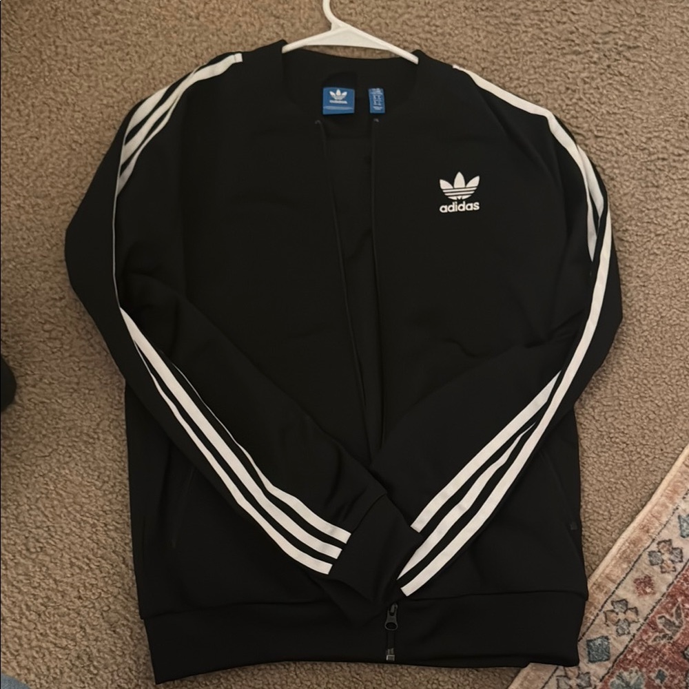 Adidas Black Track Jacket with White Stripes